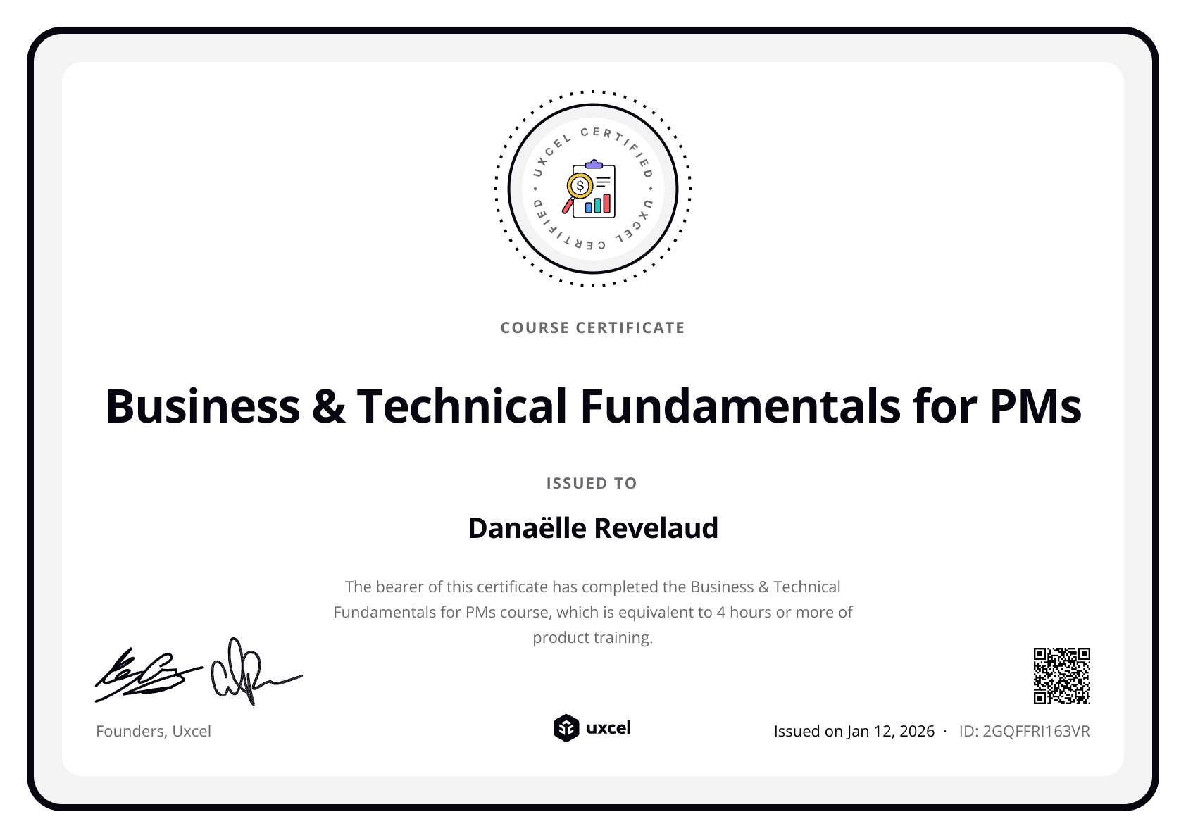 Danaëlle Revelaud's certificate